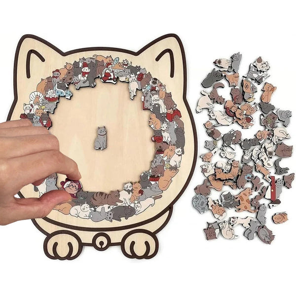 Pet Castle colorful wooden cat-shaped jigsaw puzzle with cat pattern pieces