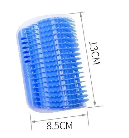 Blue hairbrush with dimensions labeled on a white background
