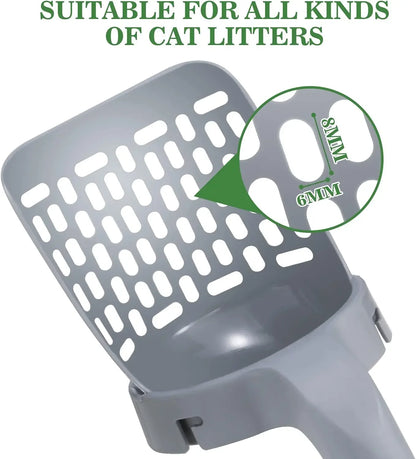 Cat litter scoop with grid pattern and brand logo on a white background