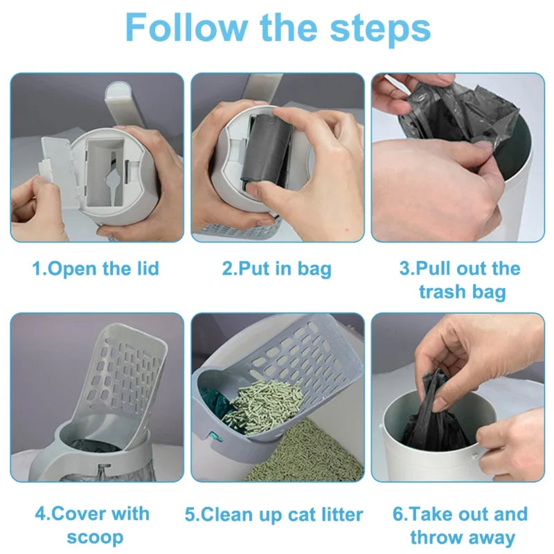 Integrated Detachable Cat Litter Scoop – Self-Cleaning Litter Shovel with Refill Holder