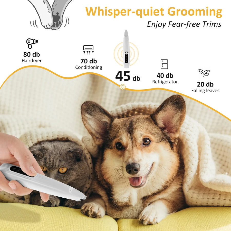 Cordless Dog Paw Trimmer with LED Light – Low Noise Grooming Clipper