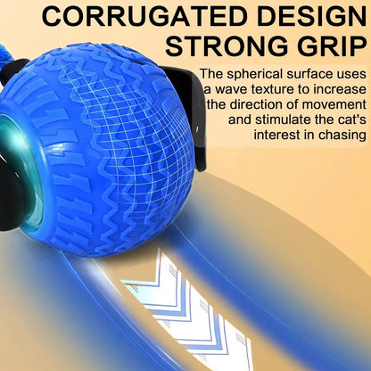 Blue and orange automatic rotating smart LED cat balls with moving tail toy