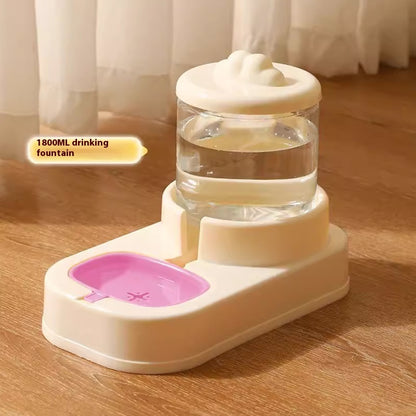 Pet drinking fountain with water on a wooden floor