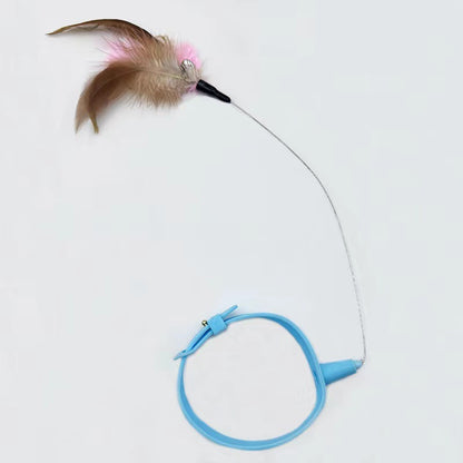 Cat toy with feathers on a white background