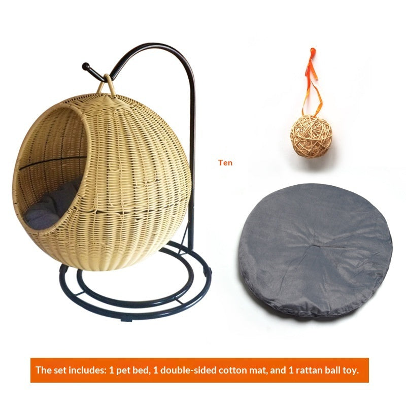 Spherical Hanging Cat Nest – Detachable Washable Rattan Basket Pet Bed