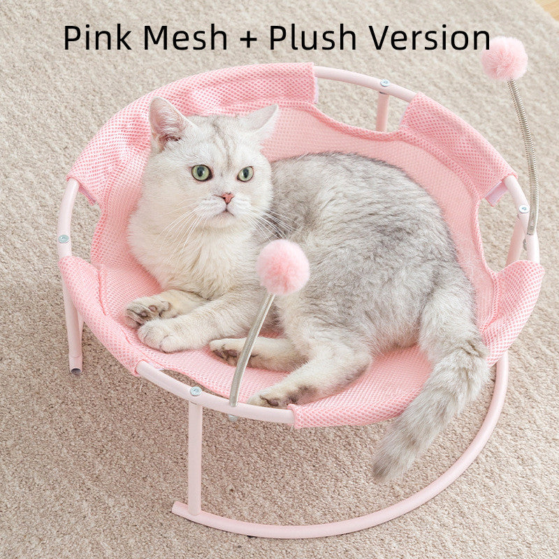 Swinging Cat Hammock Bed - Plush Rocking Pet Bed with Toy Balls