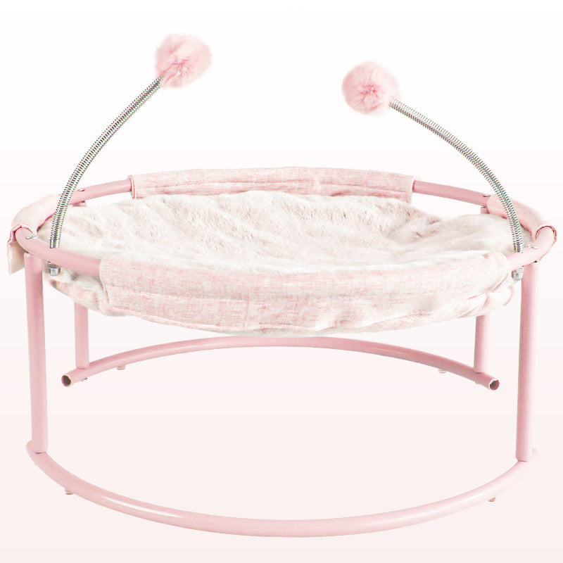 Swinging Cat Hammock Bed - Plush Rocking Pet Bed with Toy Balls